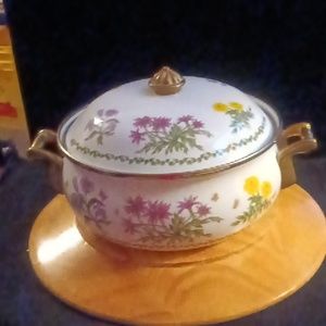 Vintage Wildflower Enameled Serving Dish/Dutch Oven
